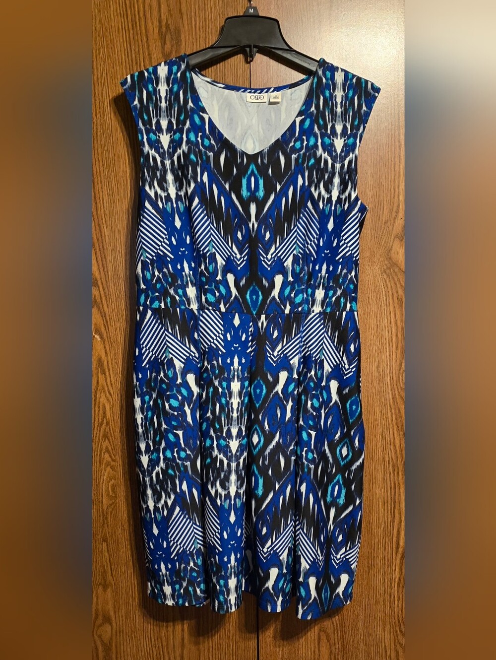 Cato Sleeveless Blue Black and White Printed Midi Dress